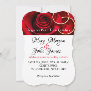 Invitación Rosa Rojo Floral y Rosa Blanca con Anillo