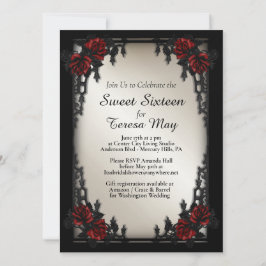 Invitación Rosa Rojo Gótico Dulce Dieciséis Gate de Hierro Or