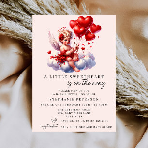 Invitación Rosa Rojo Querubín Un Pequeño Corazón Dulce Fiesta