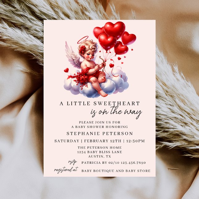 Invitación Rosa Rojo Querubín Un Pequeño Corazón Dulce Fiesta (Subido por el creador)