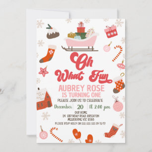 Invitación Rosa Rojo Retro Oh Qué Navidades Divertidos Primer
