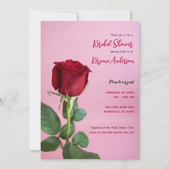 Invitación Rosa Rojo Romántico Elegante Ducha Bridal (Anverso)