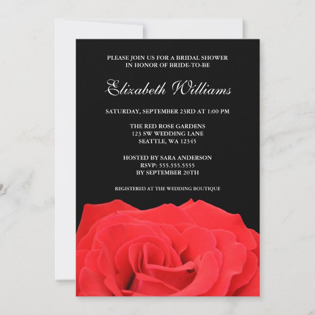 Invitación Rosa rojo y ducha nupcial negra (Anverso)
