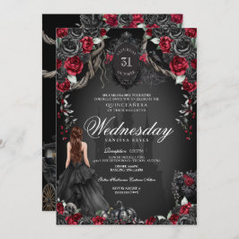 Invitación Rosa rojo y negro Quinceañera Halloween Gótico