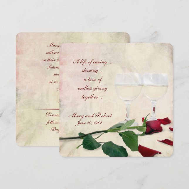 Invitación rosa rojo y vino Vow Renovación (Anverso / Reverso)