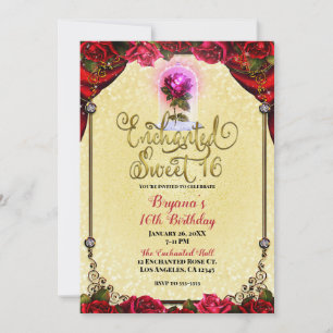 Invitación Rosa Rojos Amarillo & Oro Dulce 16 Fiesta 16º