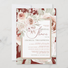 Invitación Rosa romántica sobre DUCHA DE NOVIA en borgoña