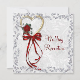 Invitación Rosa romántico, Boda de diamantes y cinta roja