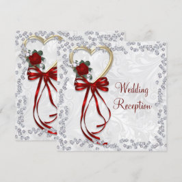 Invitación Rosa romántico, Boda de diamantes y cinta roja