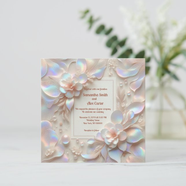 Invitación Rosa romántico boda de flores (Anverso de pie)