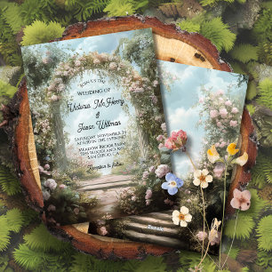 Invitación Rosa romántico boda de libro de cuentos sobre arco