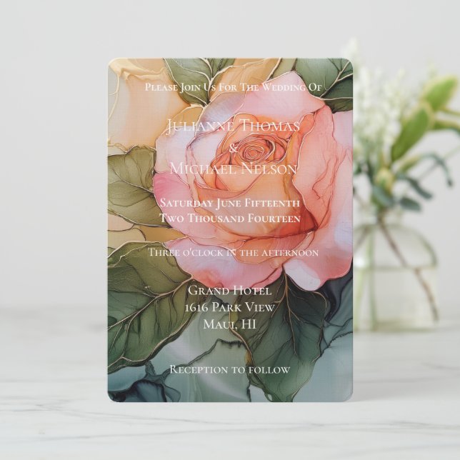 Invitación Rosa Romántico Boda Floral (Anverso de pie)