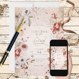 Invitación Rosa romántico Boda floral de oro rosado