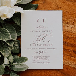 Invitación Rosa romántico caligrafía de oro Boda de monograma