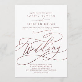 Invitación Rosa romántico caligrafía de oro | Boda florecient