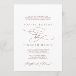 Invitación Rosa romántico caligrafía de oro Boda formal