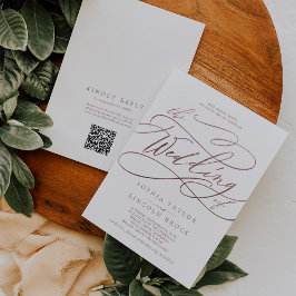 Invitación Rosa Romántico Código QR Oro Todo En Un Boda
