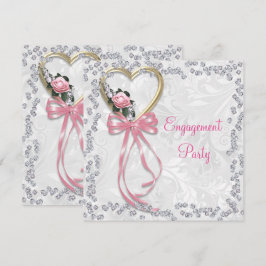 Invitación Rosa romántico, diamantes y compromiso con cinta d