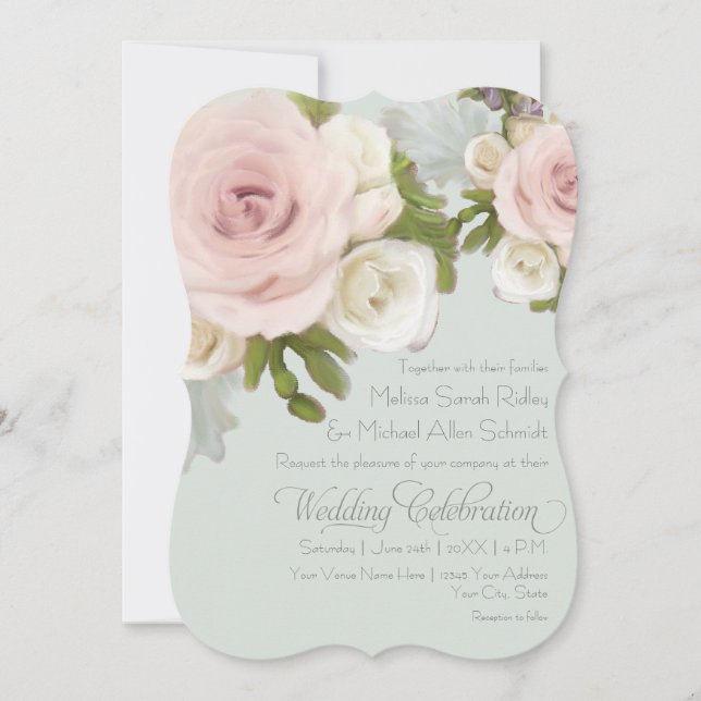 Invitación Rosa Romántico Dusty Sage Suculenta Boda Floral (Anverso)