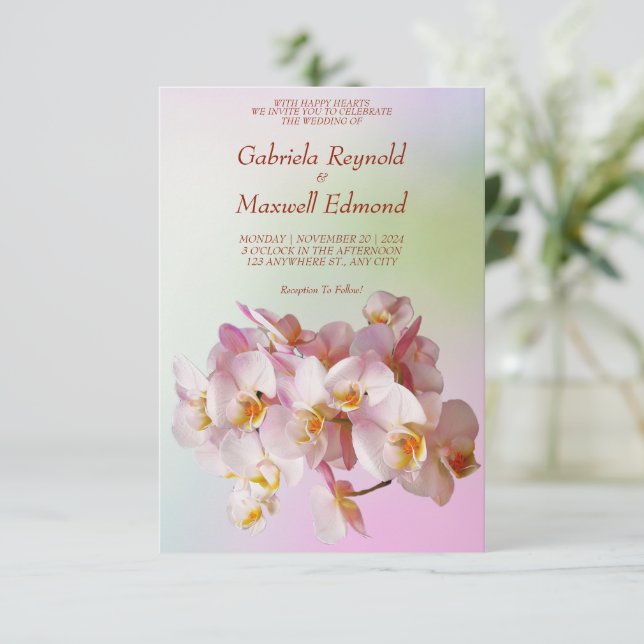 Invitación Rosa romántico elegante Boda de orquídeas blancas (Anverso de pie)