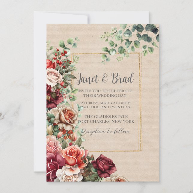 Invitación Rosa romántico Eucalipto floral Boda de código QR (Anverso)
