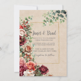 Invitación Rosa romántico Eucalipto floral Boda de código QR