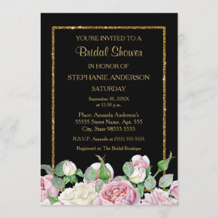 Invitación Rosa romántico Floral Faux Gold Glitz Bridal Showe