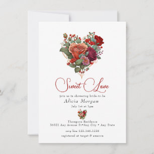 Invitación Rosa romántico Floral Heart Bridal Shower