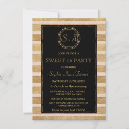 Invitación Rosa Romántico Oro Caída Wreath SWEET 16 Monograma