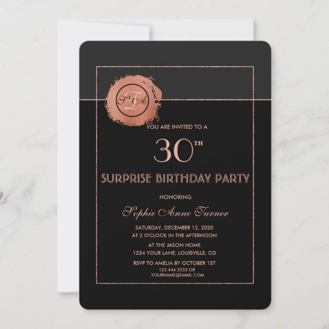 Invitación Rosa romántico Purpurina de oro 30.º Fiesta de cum (Anverso)