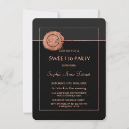 Invitación Rosa romántico Purpurina de oro monograma SWEET 16