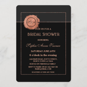 Invitación Rosa romántico Purpurina de oro negro ducha de nov