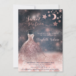 Invitación Rosa romántico purpurinoso de oro vestido celestia