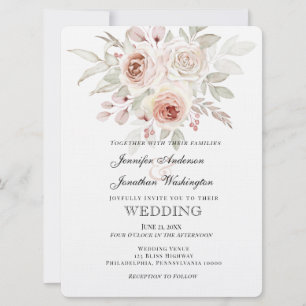 Invitación Rosa romántico rosa suave sobre Boda blanco