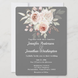 Invitación Rosa romántico rosa suave sobre Boda gris