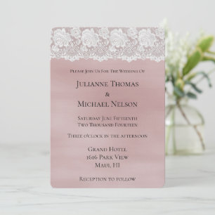 Invitación Rosa romántico Rubor Boda floral de encaje blanco