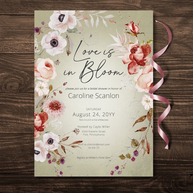 Invitación Rosa Romántico Sage Floral Love In Bloom Shower (Romantic Rose Sage Floral Love In Bloom Shower Invitation)