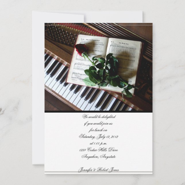 Invitación Rosa romántico y fiesta del piano (Anverso)