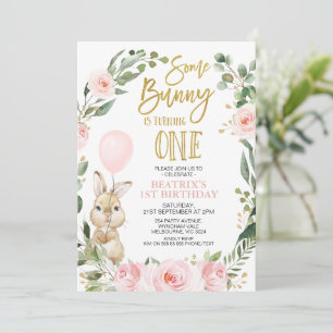 Invitación Rosa rosa algunos conejitos se convierten en un pr