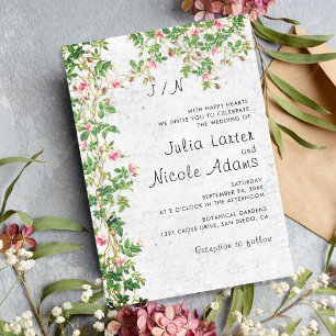 Invitación Rosa Rosa Antigua Pared Diario Vintage Foto Boda