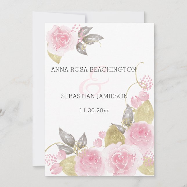 Invitación *~* Rosa rosa AR12 FOTO QR - Boda floral RSVP (Anverso)