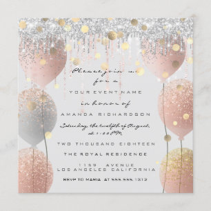 Invitación Rosa Rosa Ballon Sweet 16th Bridal Baby Gray