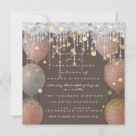 Invitación Rosa Rosa Ballon Sweet 16th Bridal Bronze Gray