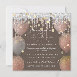 Invitación Rosa Rosa Ballon Sweet 16th Bridal Bronze Gray