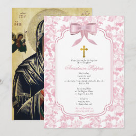 Invitación Rosa rosa: bautismo de cristianismo ortodoxo grieg