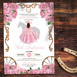 Invitación Rosa rosa bebé Charro Occidental Quinceanera