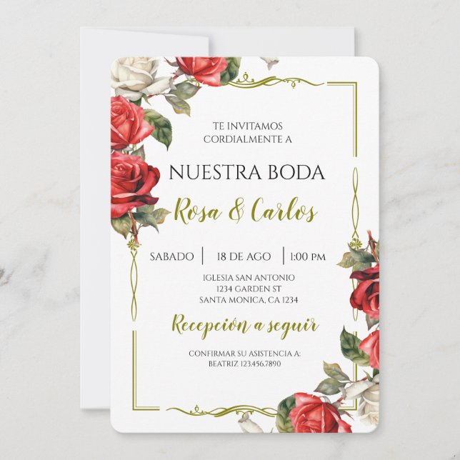 Invitación Rosa Rosa Boda español (Anverso)