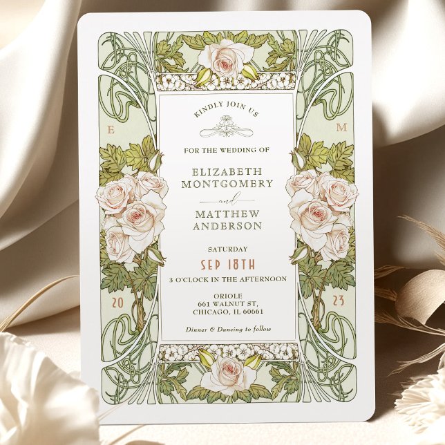 Invitación Rosa rosa Boda romántico Art Nouveau (Subido por el creador)