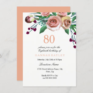 Invitación Rosa Rosa Borgoña 80º cumpleaños