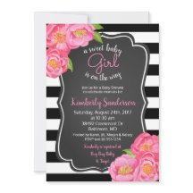 Rosa rosa Chica floral Baby Shower blanco y negro